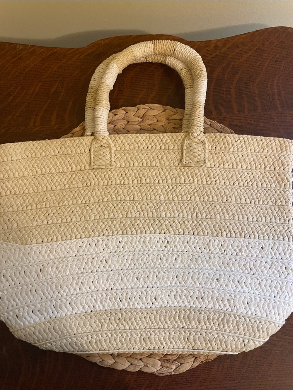 Altru Two-Tone Woven Straw Tote - Cream and Tan